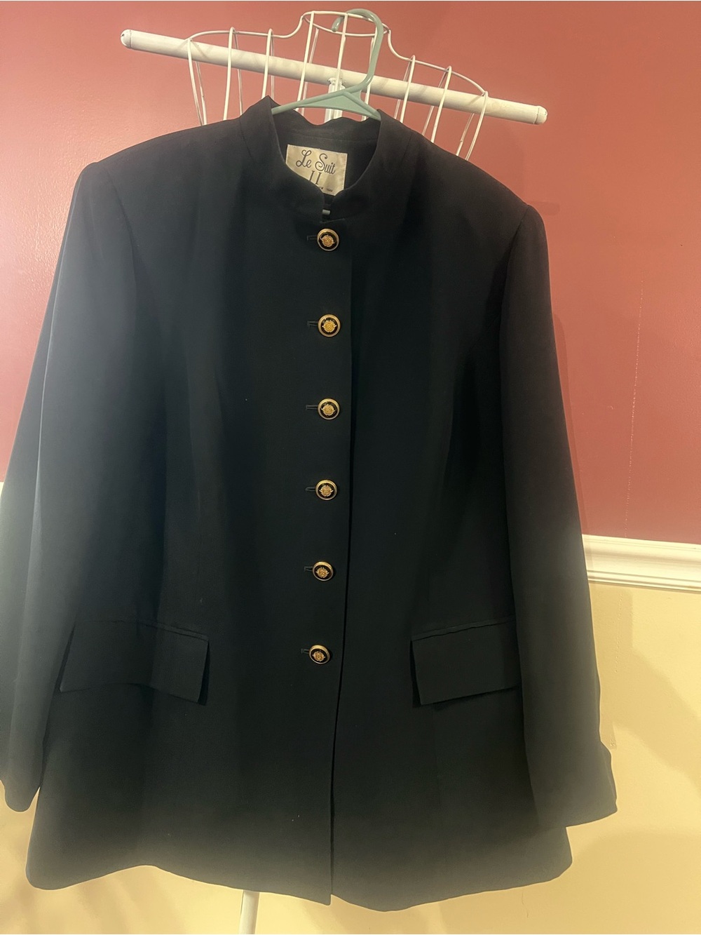 Le Suit Black Women's Stand-Collar Blazer with Gold Buttons